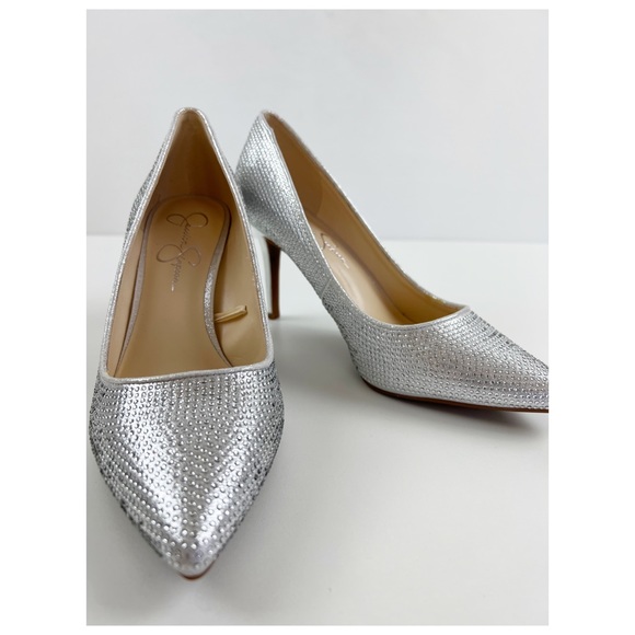 Jessica Simpson Evening Heels Sparkly Rhinestone Silver - Picture 2 of 15